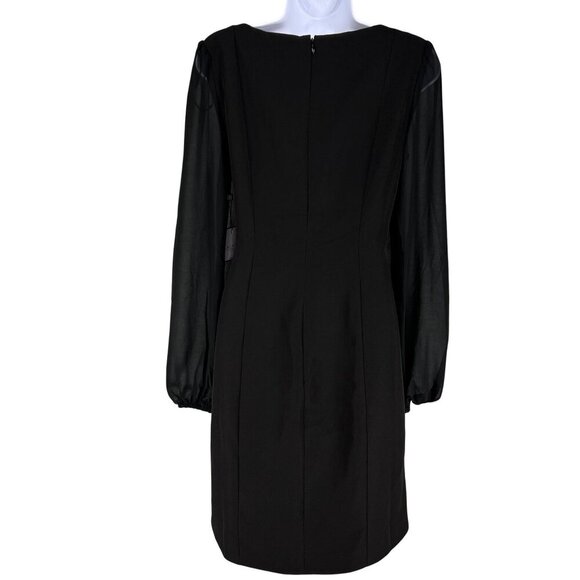 Shelli Segal Laundry Womens 6 NWT Black Dress Sheer Sleeves Deco Button Cocktail - Picture 2 of 16